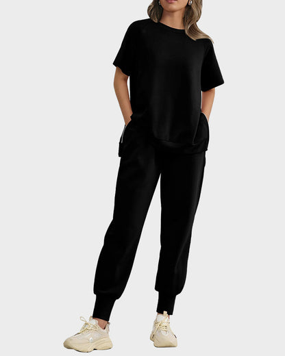 2-Piece Lounge Pullover & Pants Set with Zipper Slits