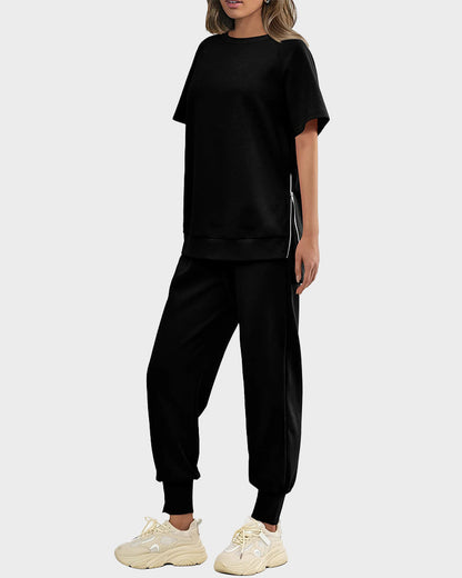 2-Piece Lounge Pullover & Pants Set with Zipper Slits