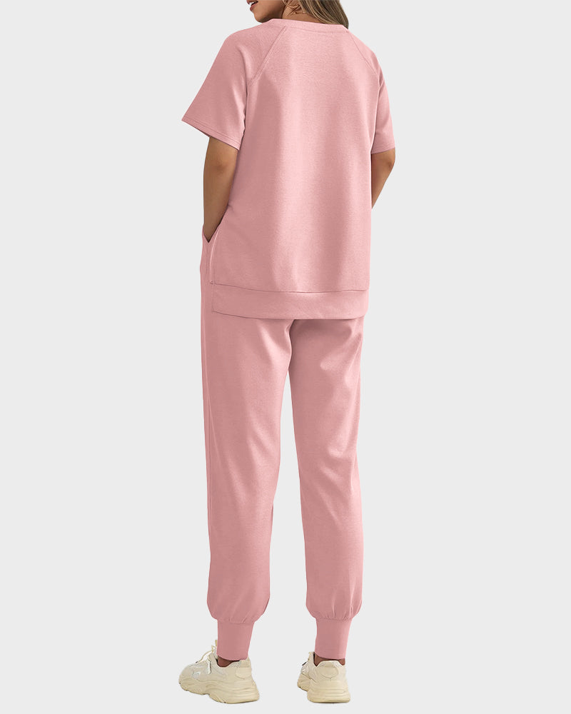 2-Piece Lounge Pullover & Pants Set with Zipper Slits