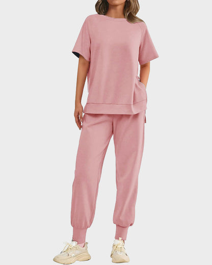 2-Piece Lounge Pullover & Pants Set with Zipper Slits