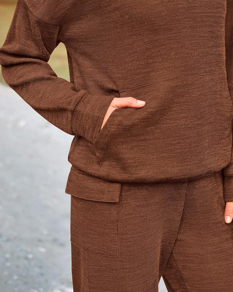 2-Piece Knit Hoodie & Wide Leg Pants Outfit