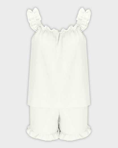 2-Piece Soft Pajama Set with Ruffle Tank Top & Shorts