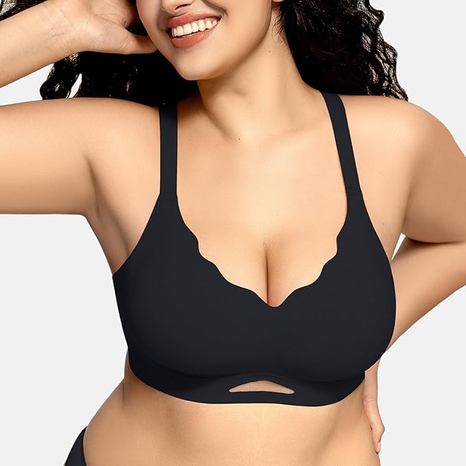 Scalloped Wireless Bras with Mesh