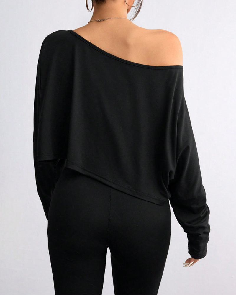 Casual Off-Shoulder Long Sleeve Asymmetrical Crop Top