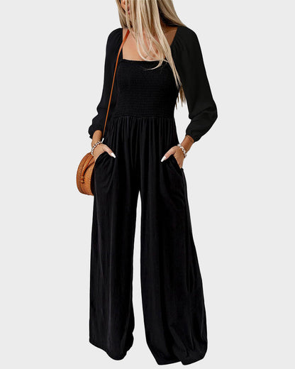Casual Square Neck Wide-Leg Jumpsuit