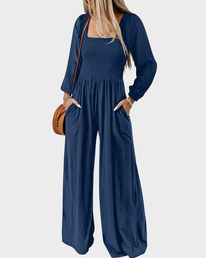 Casual Square Neck Wide-Leg Jumpsuit