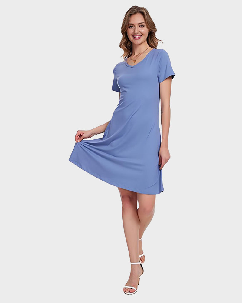 Casual V-Neck T-Shirt Dress with Pockets
