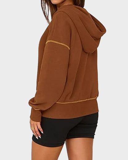 Cropped Half-Zip Hoodie with Contrast Stitching