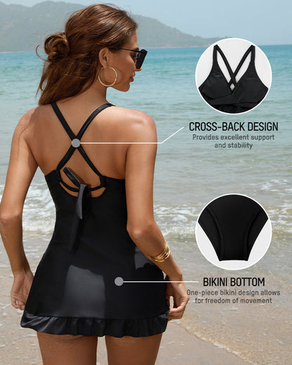 Deep V Cross-Back Ruched One-Piece Swimsuit