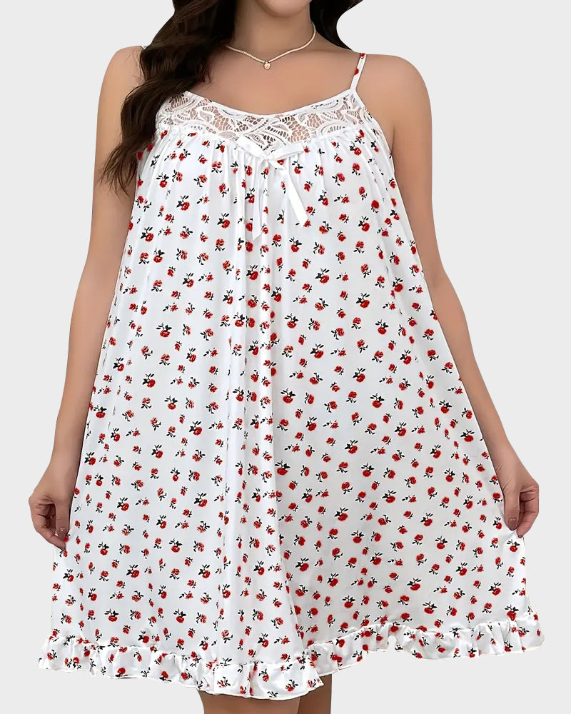 Ditsy Floral Lace-Trimmed Cami Sleep Dress