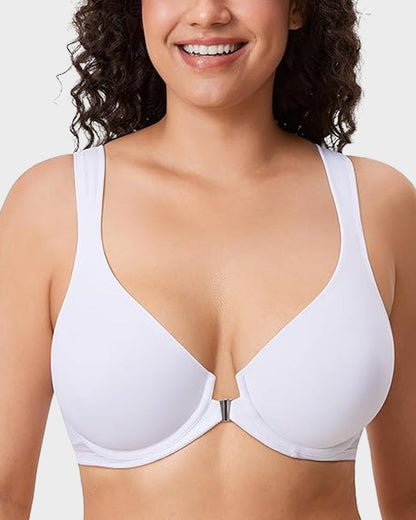 Front Closure Underwire Unlined Back Support Plunge Bra