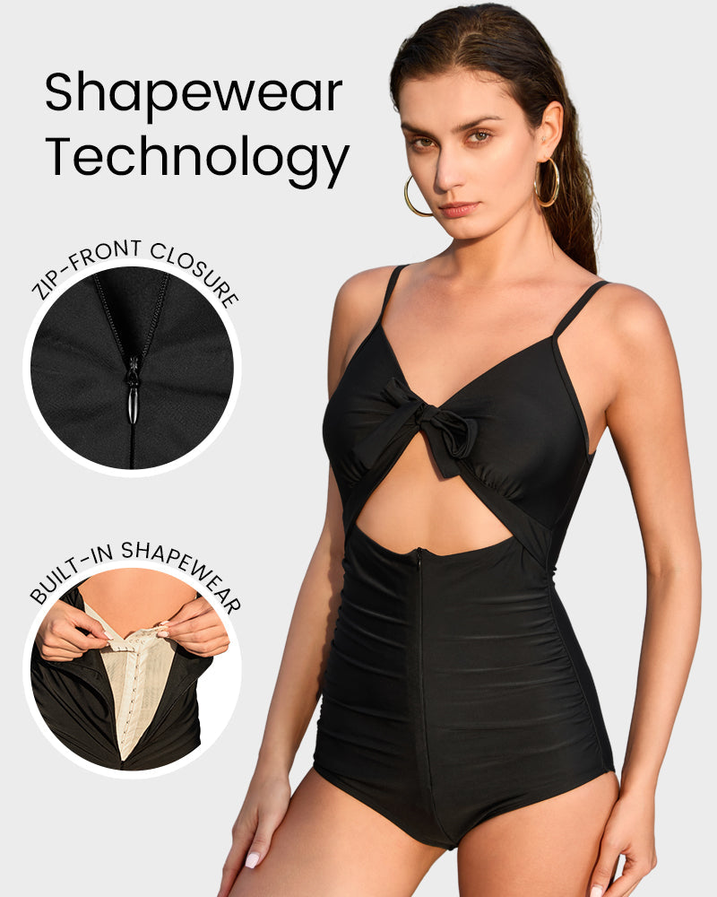 Front Tie Built-In Shapewear Sculpting Swimsuit