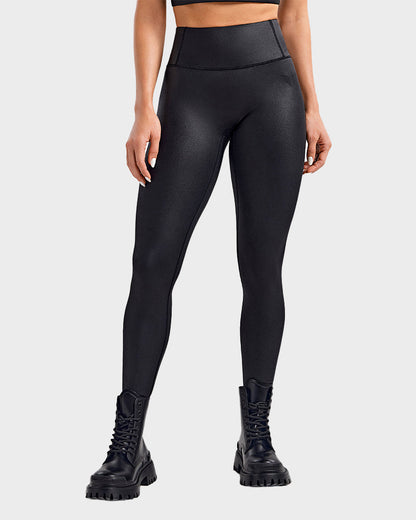 High-Waist Faux Leather Cargo Leggings