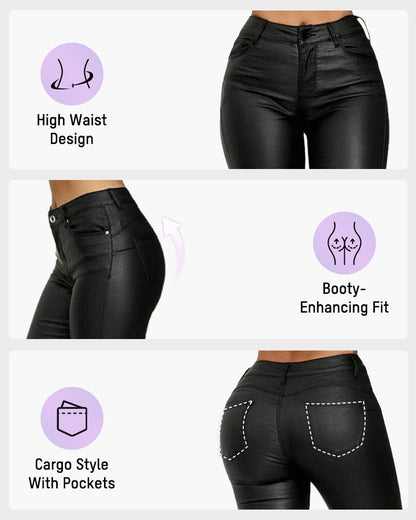High-Waist PU Leather Skinny Pants