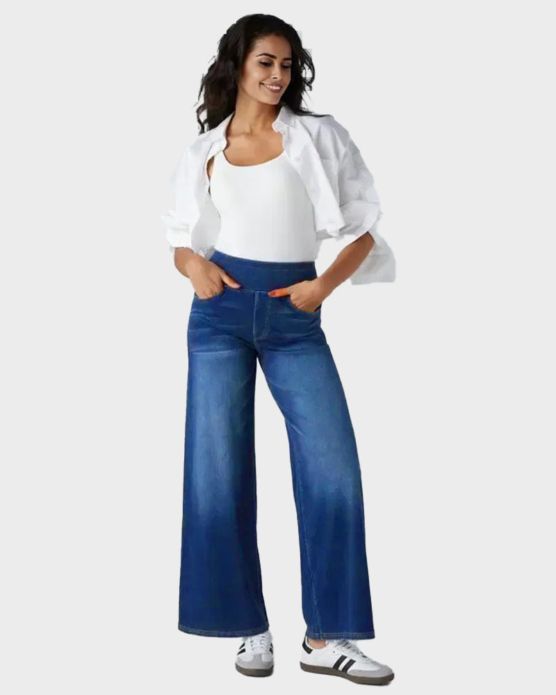 High-Waist Stretchy Wide-Leg Jeans