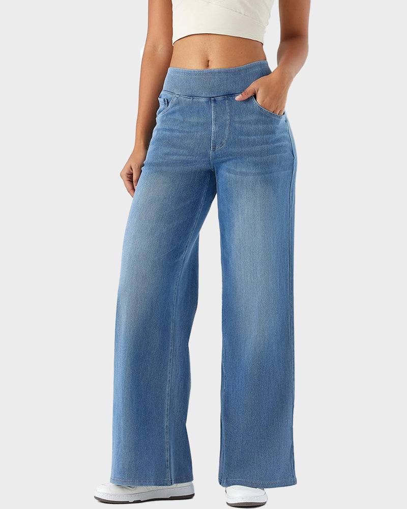 High-Waist Stretchy Wide-Leg Jeans