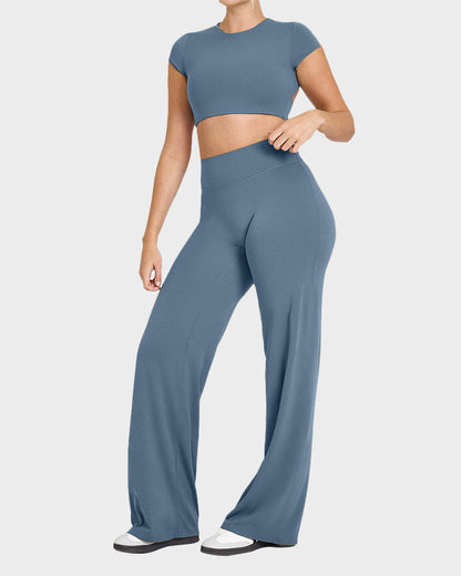 High-Waisted Elastic Wide-Leg Lounge Yoga Pants