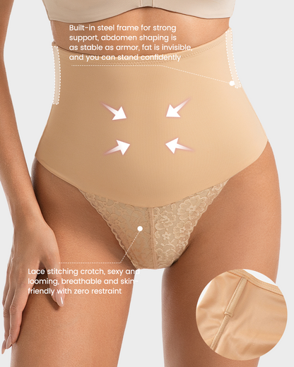 High-Waisted Seamless Lace Sculpt Shapewear Thong (2 Pack)