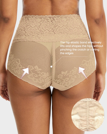 High Waist Lace V-Cut Breathable Shaping Panties (3 Pack)