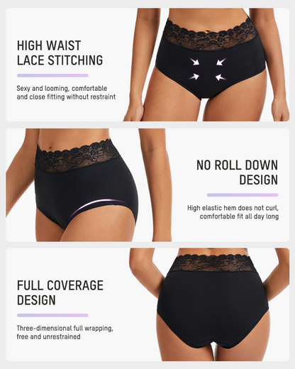 High-Waist Lace Trim Cotton Panties (5 Pack)