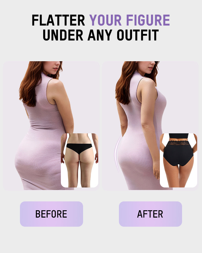 High-Waist Lace Trim Cotton Panties (5 Pack)