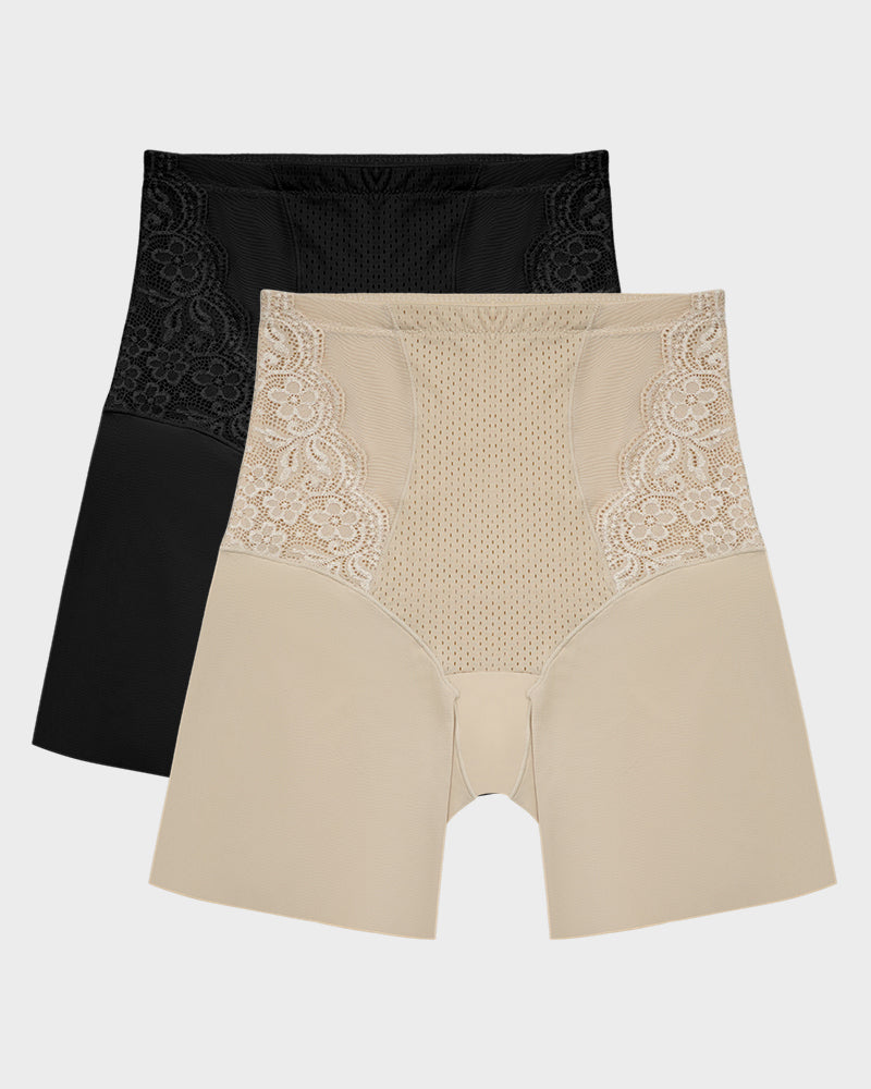 Lace High-Waisted Tummy Control Shaping Shorts(2 Pack)