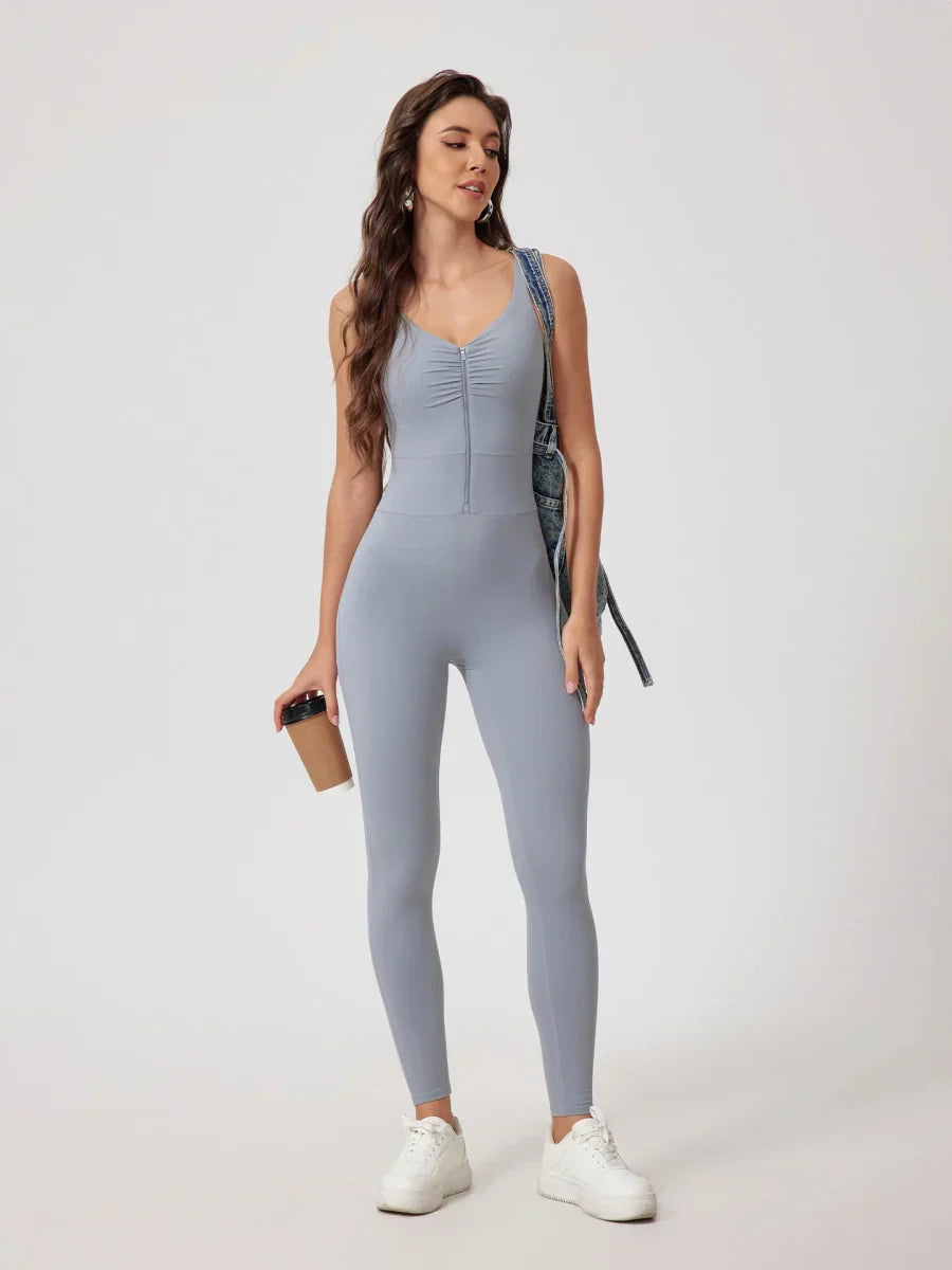 Strappy Zip Ruching Jumpsuit