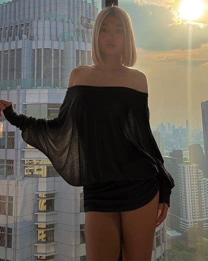 Off-Shoulder Sheer Ruched Bodycon Mini Dress