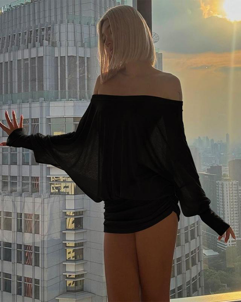 Off-Shoulder Sheer Ruched Bodycon Mini Dress