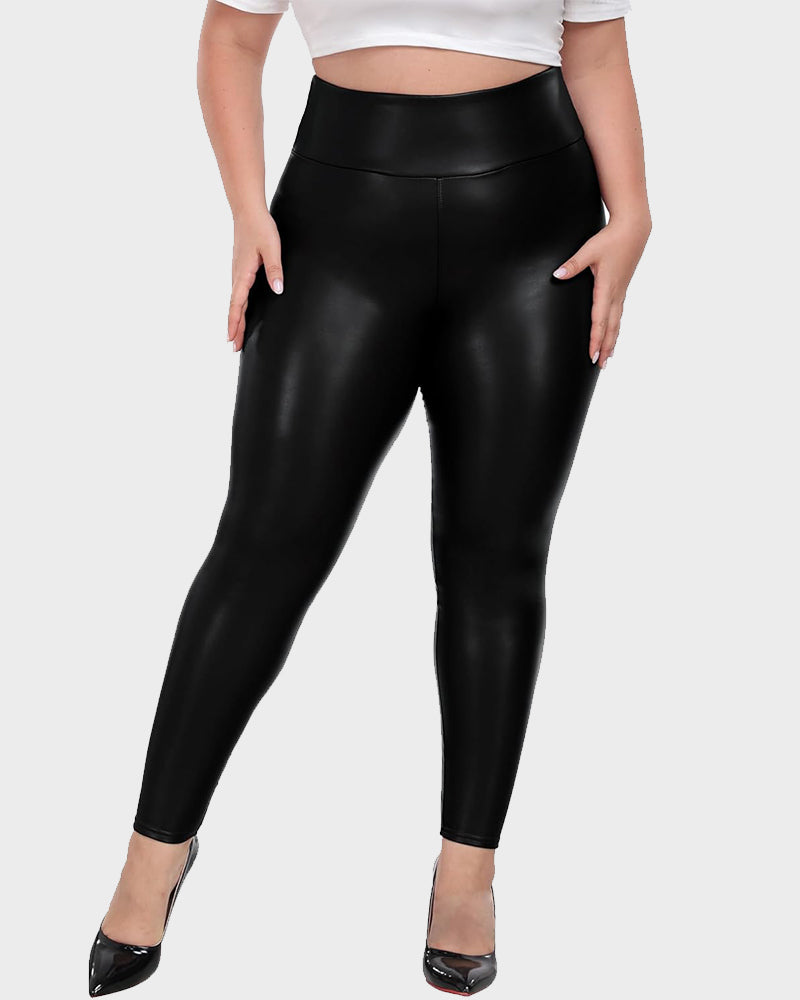 Plus Size High-Waist Fleece Lined Faux Leather Leggings