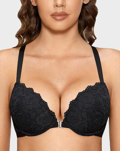 Push-Up Lace Racerback Front-Closure Bra