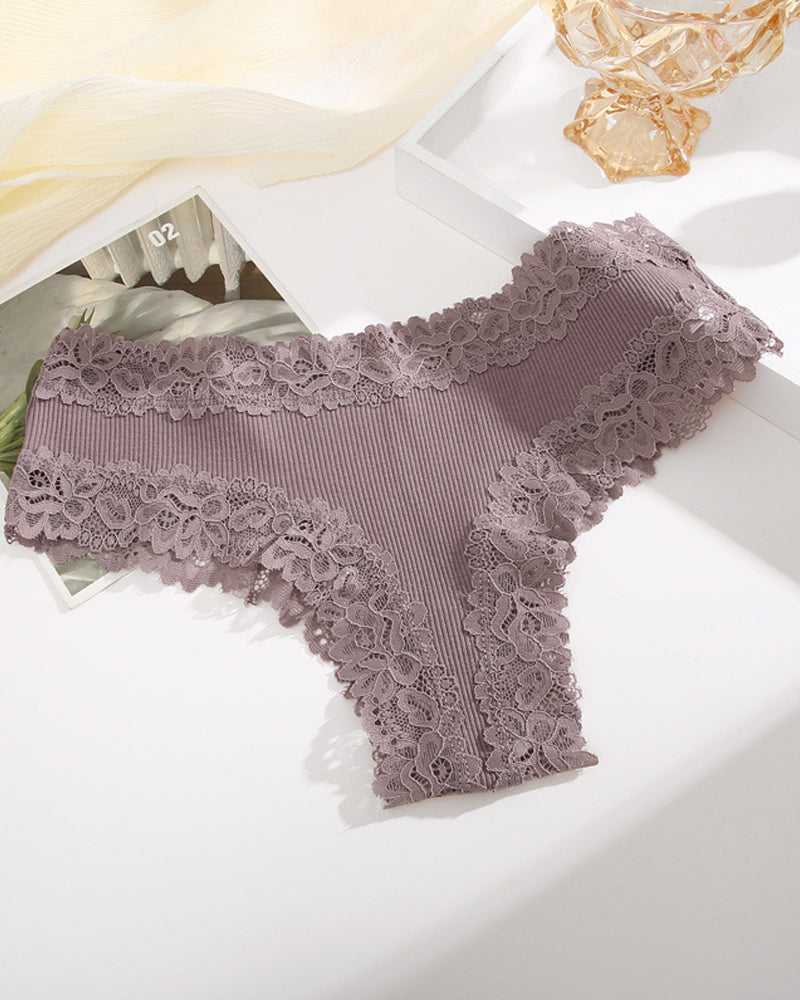 Ribbed Cotton Lace Mid-Rise Panty(9 pack）