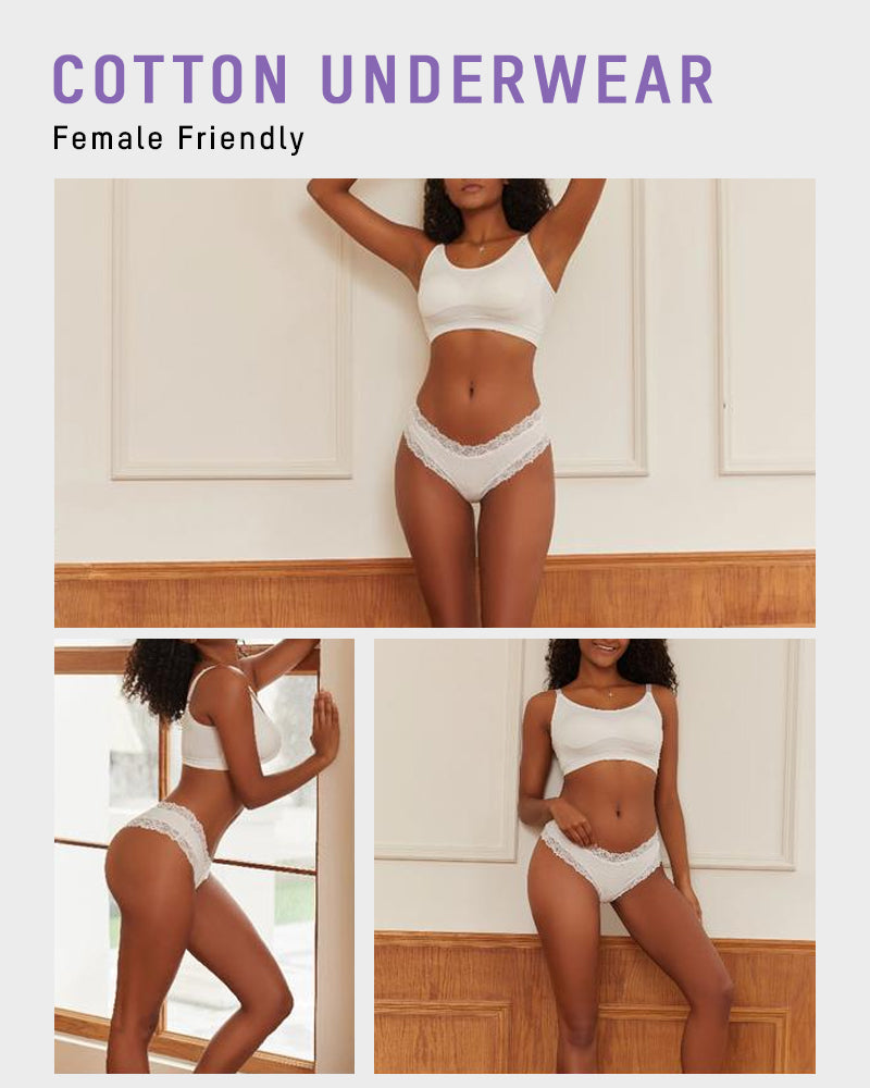 Ribbed Cotton Lace Mid-Rise Panty(9 pack）