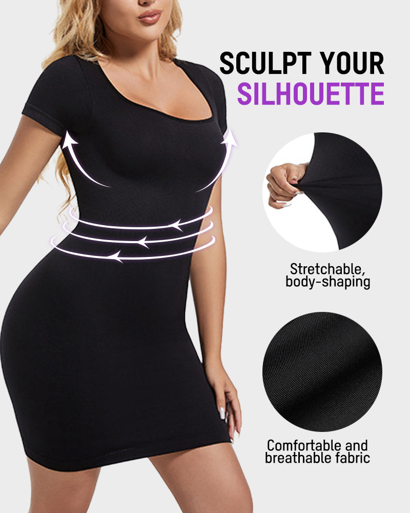 Sculpting Square Neck Seamless Ribbed Mini Dress