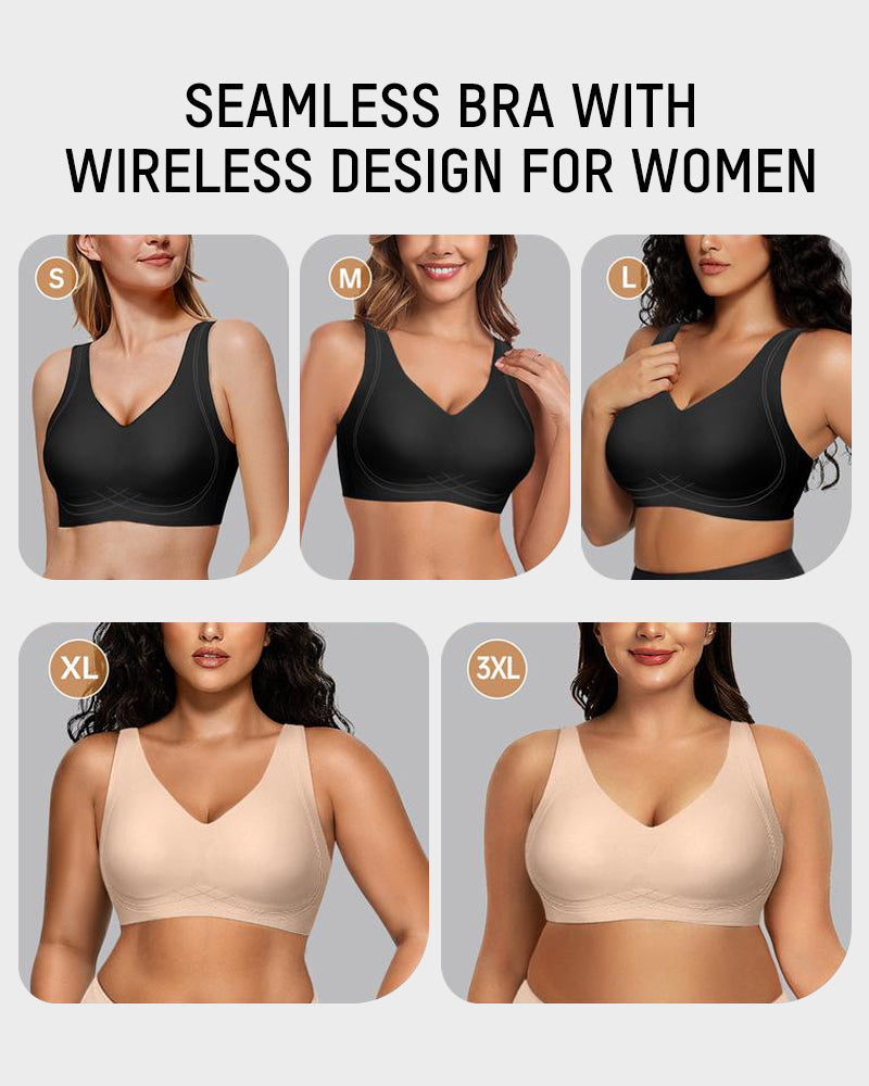 Seamless Full Coverage Wireless Push-Up Bra with Wide Straps