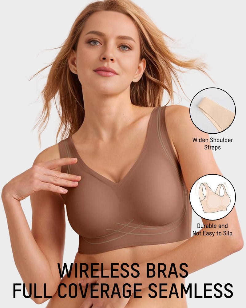 Seamless Full Coverage Wireless Push-Up Bra with Wide Straps