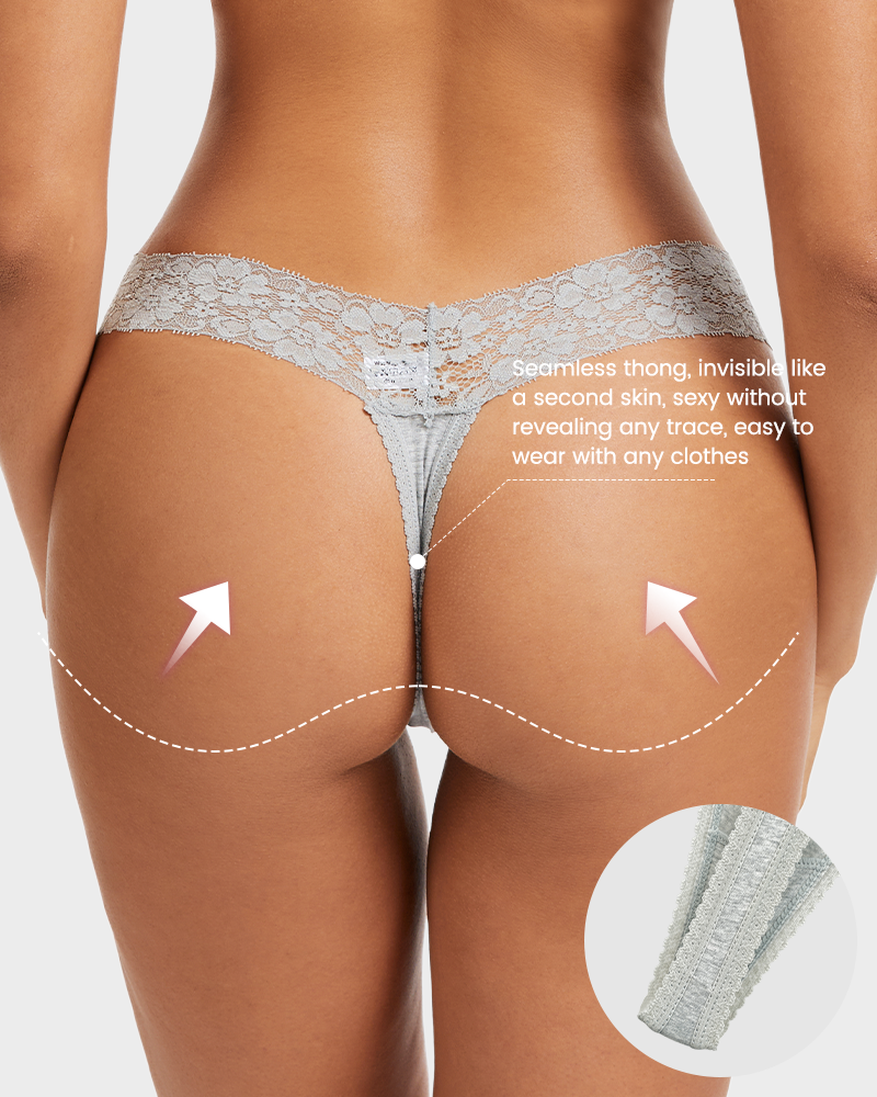 Seamless Low-Rise Lace Thong Panties (3 Pack)