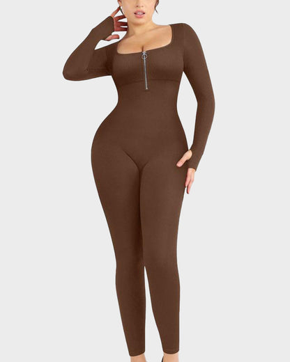 Seamless Ribbed Zip-Front Jumpsuit