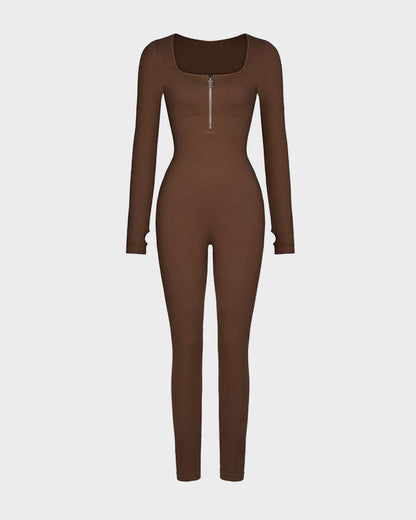 Seamless Ribbed Zip-Front Jumpsuit