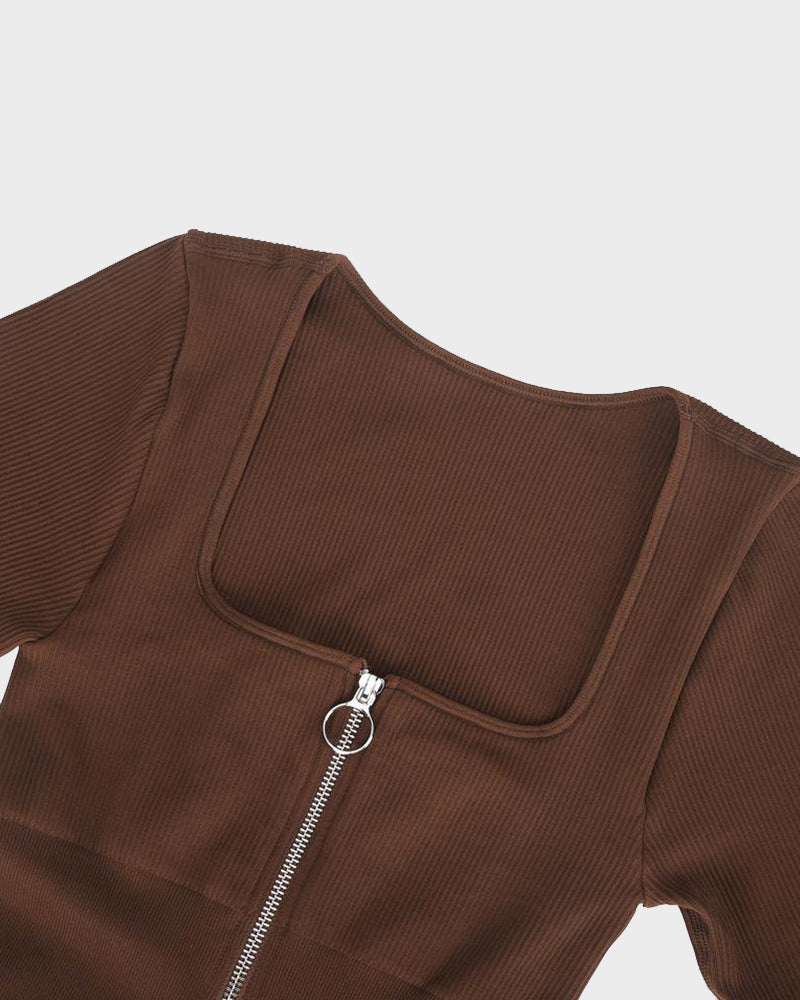 Seamless Ribbed Zip-Front Jumpsuit