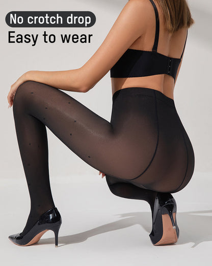 Semi-Sheer Black Polka Dot High-Waist Tights