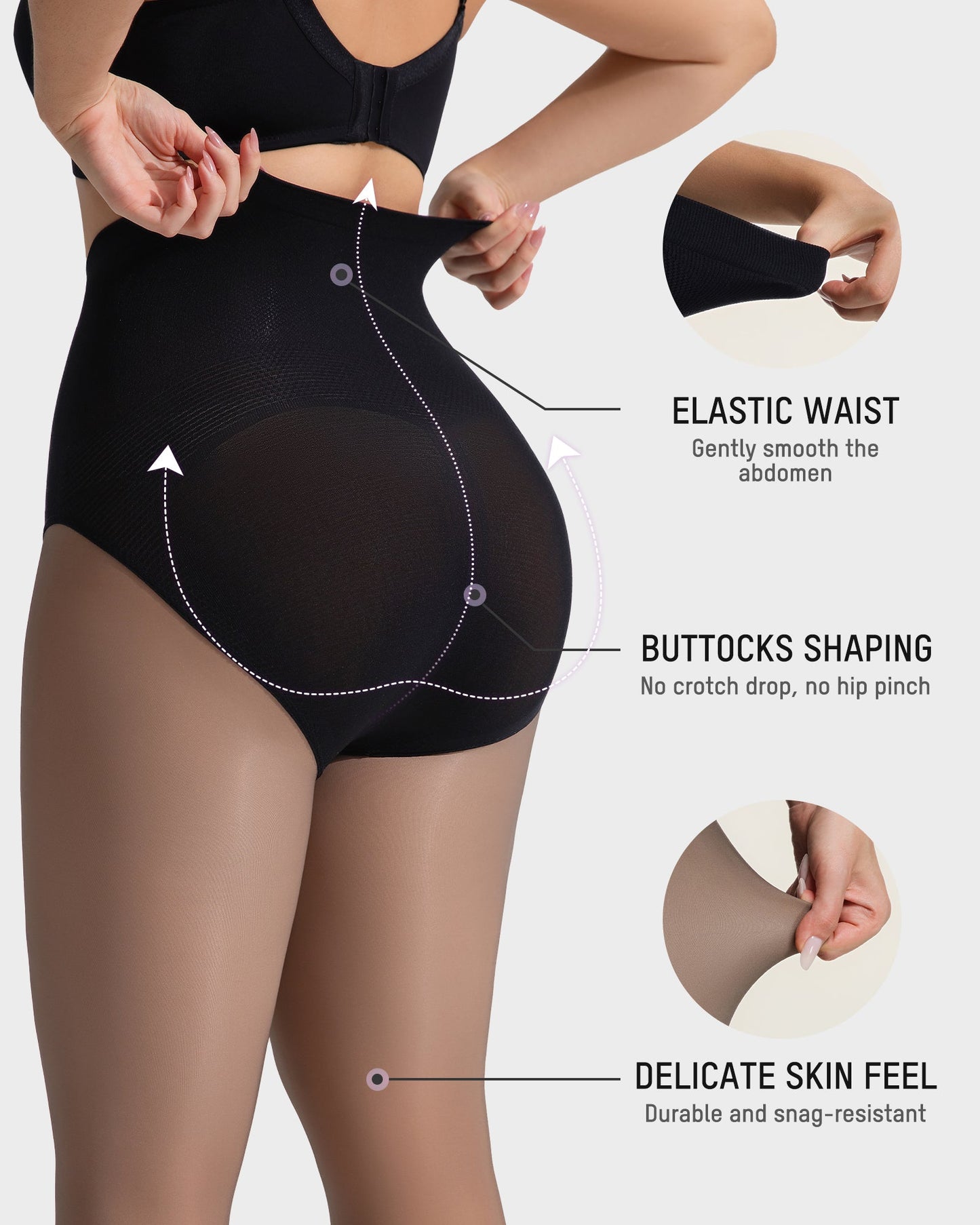 Semi-Sheer Black High-Waist Shaping Tights – Thin & Fleece-Lined