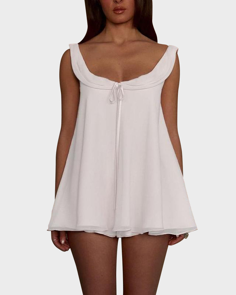 Sexy Backless Princess Neck A-Line Top & Mini Shorts Set