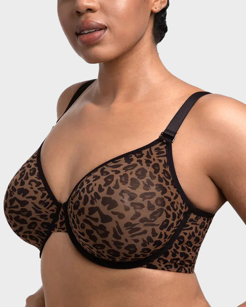 Sexy Sheer Leopard Mesh Underwire Bra
