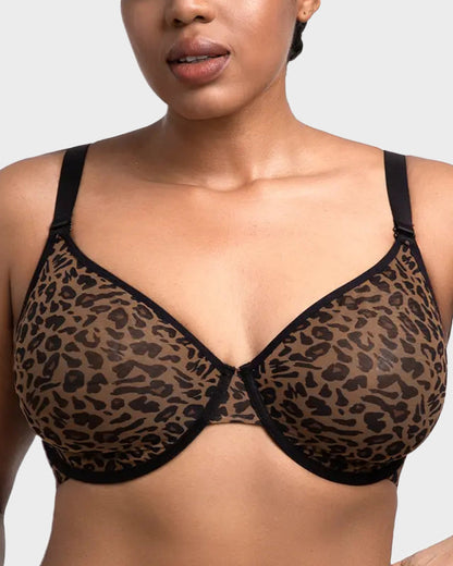 Sexy Sheer Leopard Mesh Underwire Bra