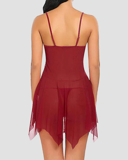 Sheer Lace Babydoll Lingerie with G-String