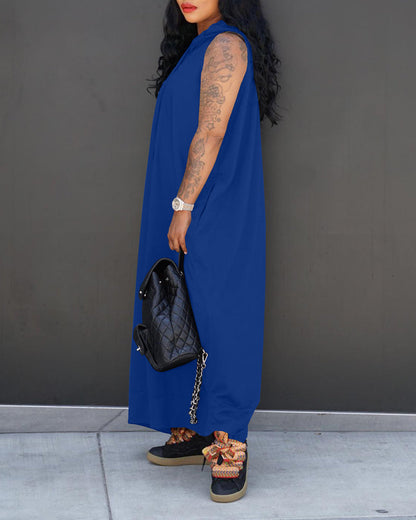Sleeveless Hoodie Maxi Dress with Pockets