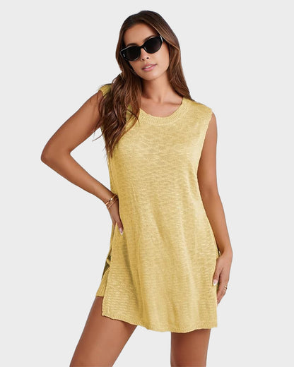 Sleeveless Knit Lounge Set with Side-Split Tank & Shorts