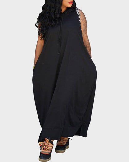 Sleeveless Hoodie Maxi Dress with Pockets