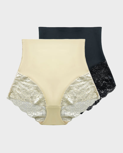 Smooth High-Waisted Sheer Lace Sculpting Brief (2 Pack)
